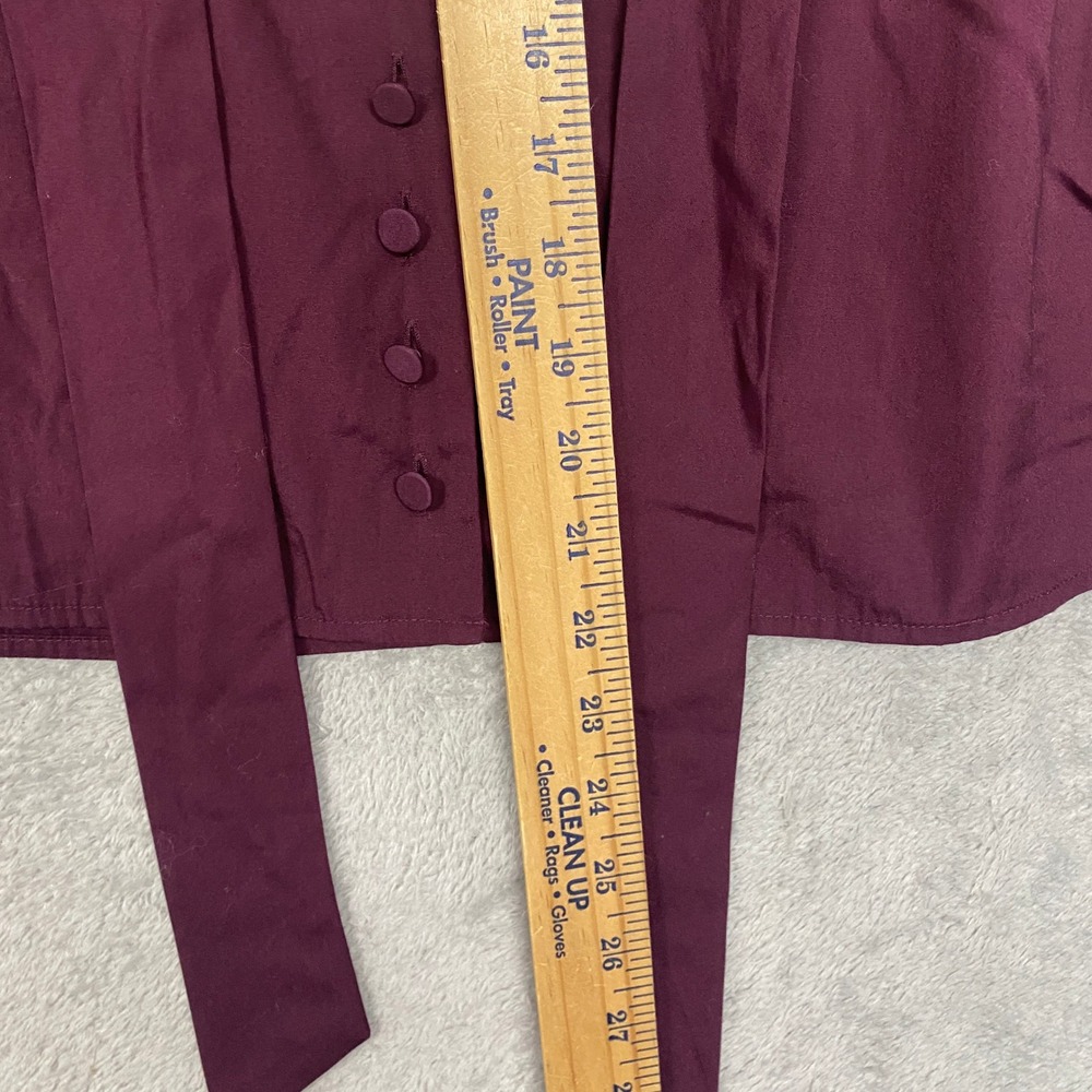 Madewell Top Womens XS V Neck Puff Sleeve Blouse Tie Cabernet Burgundy NY535 - Picture 4 of 8